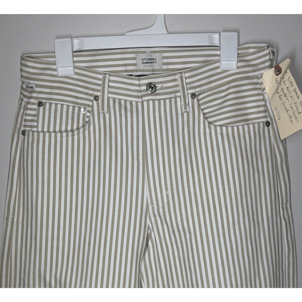 Citizens of Humanity Horseshoe Stripe Barrel Jeans Womens 27 Khaki Wide Leg READ - Picture 3 of 16